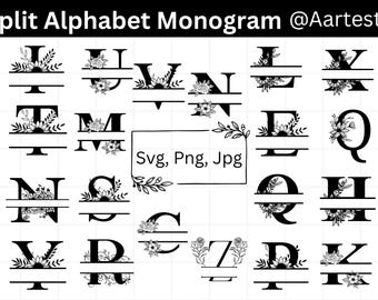 Split Alphabet Monogram, Split Monogram Svg, Split Letter Svg, Alphabet Svg Files, Silhouette,Script Svg,  Font Svg,Digital Files, Cut File,