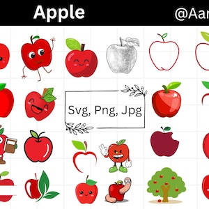 Apple SVG Bundle, Apple Clipart, Fruit SVG Cut Files for Cricut, Apple Silhouette, Apple PNG, Apple Outline, Digital Download