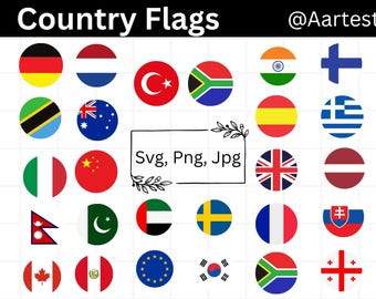 Country Flags SVG Bundle, International Flag Clipart, World Flags Cut Files for Cricut & Silhouette