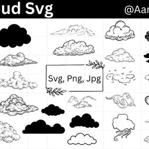 Clouds SVG, Clouds Clipart, White Clouds, Fluffy Clouds PNG, Clouds silhouette, Instant Digital Download