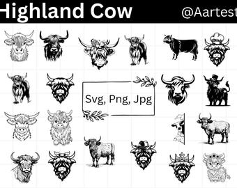 Vaca de las Tierras Altas SVG, Sublimación de Vaca de las Tierras Altas, Archivo de Corte Cricut, Clipart Kawaii de Vaca de las Tierras Altas, Archivos de Corte Láser, Vaca de las Tierras Altas PNG, Descarga Instantánea
