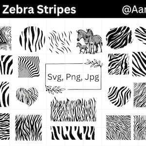 Lot Svg rayures zébrées, Clipart rayures zébrées, fichiers de coupe imprimé zèbre, silhouette d'imprimés animaliers, rayures zébrées noires, Svg motif zèbre