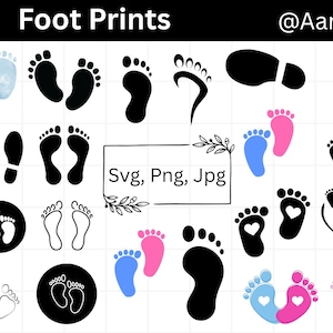 Footprints SVG Bundle, Baby Footprint SVG, Human Foot Silhouette, Footprint Cut Files for Cricut, Footprints PNG Files, Digital Download