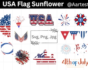 Bandera de EE. UU. con girasol SVG, Girasol americano SVG, Flor patriótica SVG, 4 de julio SVG, Archivo de corte Cricut, Día de la Independencia SVG