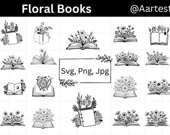 Floral Book Svg, Book Svg, Wildflowers Book, Reading book Svg, Floral Svg, Open Book Svg, Books with Flowers Svg