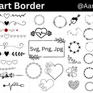 Heart Border Svg, Heart Wreath Svg, Heart Svg, Doodle Heart Svg, Wedding Dividers Svg, Heart Text Divider Svg, Instant Download