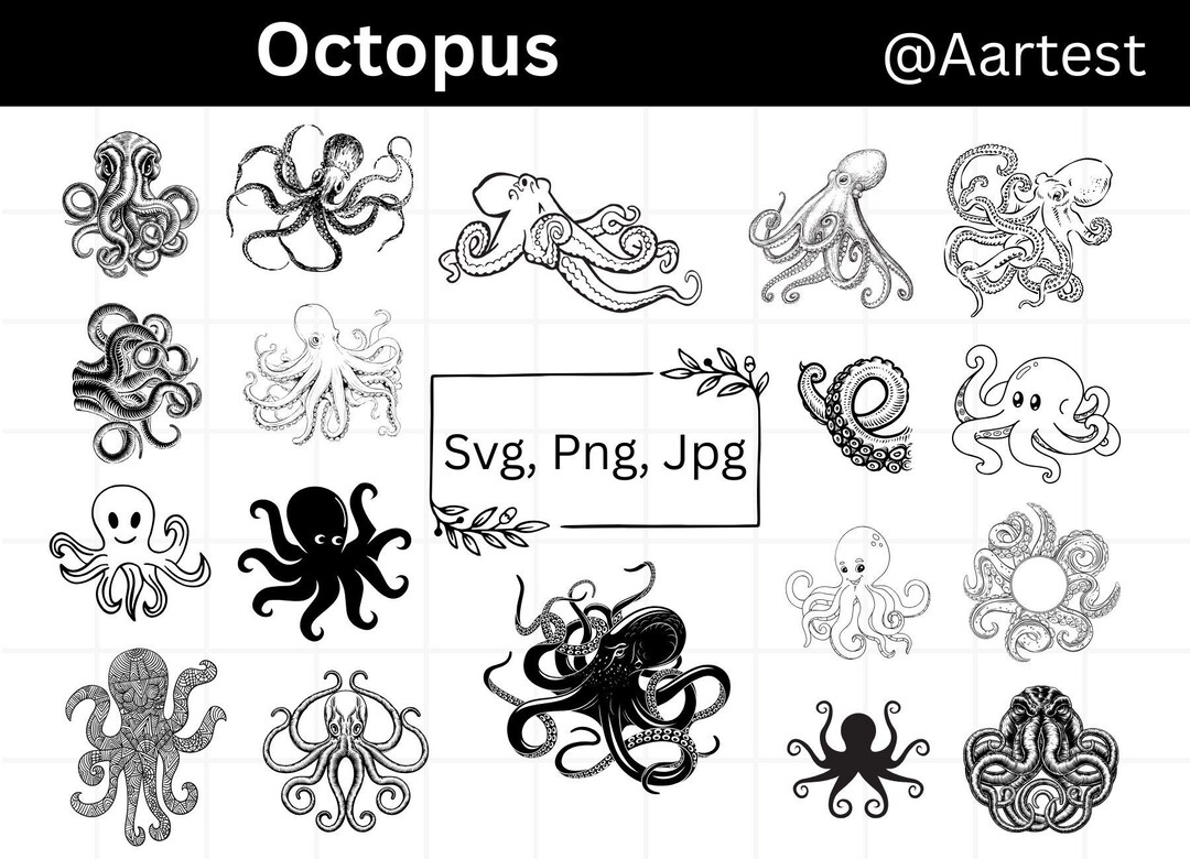 Octopus SVG Bundle, Octopus Clipart, Sea Animal SVG, Ocean Life Cut ...