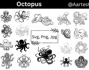 Octopus SVG-bundel, Octopus Clipart, Sea Animal SVG, Ocean Life gesneden bestanden, tentakel SVG, Octopus silhouet, Cricut & sublimatie ontwerp