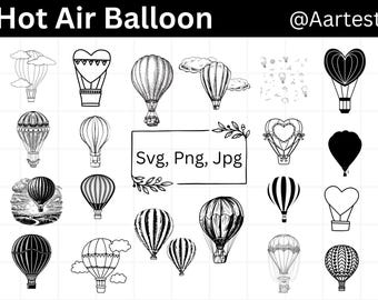 Heißluftballon geschnitten Datei, Globo Aerostatische Schrift, Heißluftballon PNG Bundle, Heißluftballon Clipart, Heißluftballon SVG