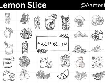 Lemon Slice Svg Bundle, Lemon SVG, Lemon Cut File, Lemon Slice SVG, Summer Svg, Lemonade SVG, Lemon Silhouette, Kawaii Fruit Svg