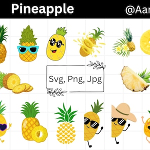 Pineapple SVG Bundle, Tropical Fruit Clipart, Pineapple PNG, Cute Fruit SVG, Pineapple Silhouette, Svg Cricut Cut Files, Digital Download