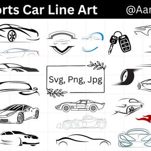 Sportwagen Line Art, Rennwagen Line Art, Sportwagen Clipart, Sportwagen Silhouette, Retro Rennwagen Art, Autos Umriss Aufkleber