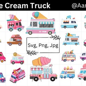 Ice Cream Truck SVG Bundle, Summer Dessert Clipart, Food Truck SVG Cut Files for Cricut & Silhouette, Ice Cream PNG, Retro Sweet Treats Svg