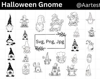 Halloween Gnome SVG Bundle, Spooky Gnome Clipart, Witch Gnome Cut Files for Cricut & Silhouette, Fall Gnome PNG, Halloween Decor SVG