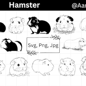 Hamster SVG Bundle, Cute Hamster Clipart, Pet SVG, Cartoon Hamster Cut Files for Cricut, Kawaii Hamster PNG, Hamster Silhouette,