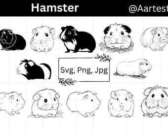 Hamster SVG Bundle, Cute Hamster Clipart, Pet SVG, Cartoon Hamster Cut Files for Cricut, Kawaii Hamster PNG, Hamster Silhouette,