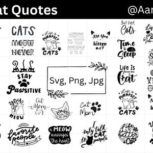 猫の名言SVGバンドル、面白い猫の格言カットファイル、ペット愛好家クリップアート、CricutとSilhouette用子猫シルエットSVG、猫ママPNG