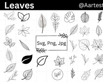 Leaves SVG Bundle, Hand Drawn Leaves SVG, Plant Svg, Paper Leaves, Leaf Templates, Wreath, Cut Files, Leaf Clipart, Cricut Silhouette SVG