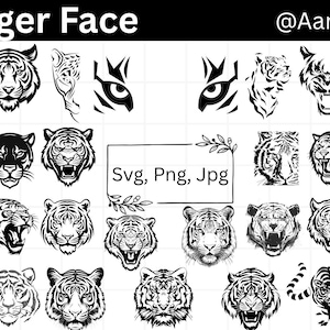 Tiger Face SVG, Tiger Design, Tiger Silhouette, Tiger Head SVG, Tiger Shirt SVG, Jpg, Tiger, Cricut, Cut File, Clipart, Digital Download