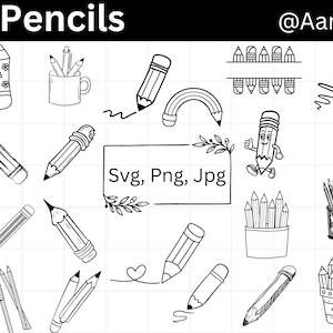 Pacote de lápis SVG, lápis SVG, escola SVG, nome de lápis SVG, monograma de lápis, arquivos de corte, Cricut, Silhouette, download instantâneo