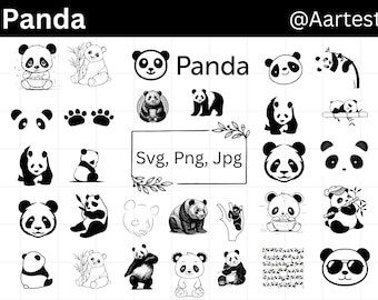 Panda Svg Bundle, Panda Clipart, Panda PNG Bundle, Panda SVG, Panda Silhouette, Cut Files for Cricut, Cute Panda Svg, Panda Face Svg
