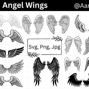 Angel Wings SVG Bundle, Memorial Wings Clipart, Feather Wing PNG, Spiritual Silhouette, Svg Cut Files for Cricut, Digital Download