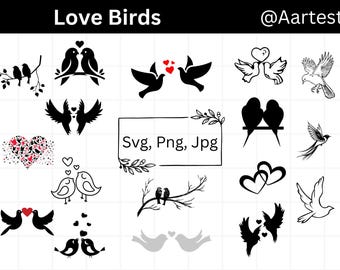Love Birds SVG Bundle, Wedding Birds SVG, Birds Clipart, Silhouette, Wedding SVG, Love Svg, Svg Wedding Design, Commercial Use