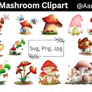 Mushroom SVG Bundle, Mushroom Clipart, Mushroom PNG, SVG Cut Files, Magic Mushroom Silhouette, Botanical Svg, Digital Download