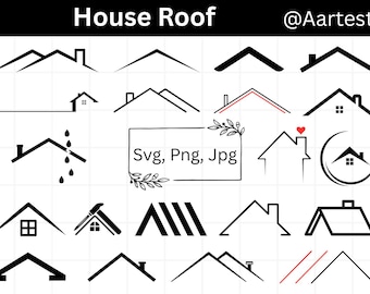 House Roof SVG, Roof Silhouette SVG, Home Roof Clipart, House Outline Svg, Roof Icon PNG, Construction Svg Cut Files, Real Estate Svg