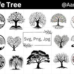 Tree of Life SVG Bundle, Family Tree Silhouette Clipart, Spiritual Life Tree Cut Files for Cricut & Silhouette