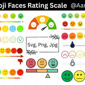 Emoji Face Rating Scale SVG Bundle, Survey Feedback Faces, Cute Emotion Clipart, Happy Sad Neutral Emoji, Cricut Cut Files