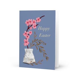 Biglietto d'Auguri di Pasqua – Carte de voeux de Pâques | Fiori di Pesco-Messaggio all'Interno-Indaco