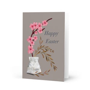 Biglietto d'Auguri di Pasqua – Easter Greeting Card | Fiori di Pesco-Messaggio all’Interno-Beige