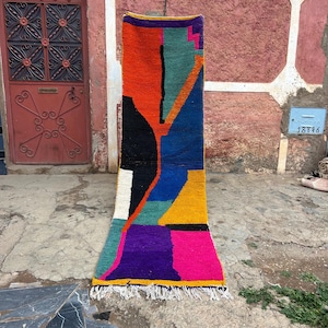 Stunning Colorful Runner, Handmade Moroccan Runner Rug for Hallway and Entryway, Wool Berber long Runner Rug, Boho narrow space rug, 3x20 ft