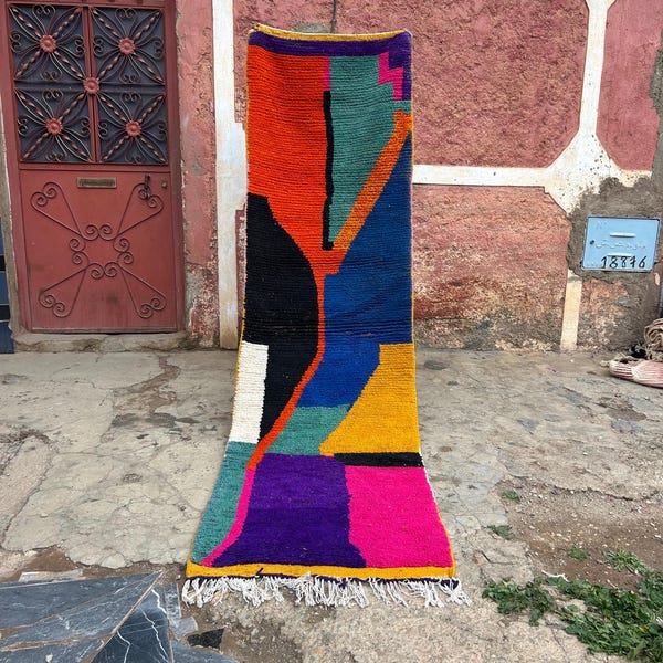 Stunning Colorful Runner, Handmade Moroccan Runner Rug for Hallway and Entryway, Wool Berber long Runner Rug, Boho narrow space rug, 3x20 ft