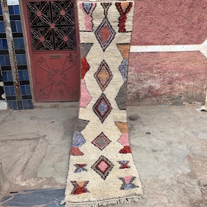 Stunning Colorful Runner, Handmade Moroccan Runner Rug for Hallway and Entryway, Wool Berber long Runner Rug, Boho narrow space rug, 3x20 ft