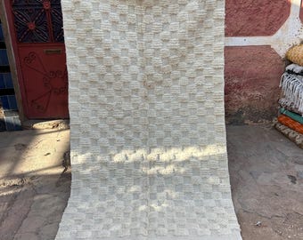 Marokkaans geruit wit vloerkleed, authentiek berbertapijt, bohowollen vloerkleed, Beni Ourain-stijl vloerkleed, Marokkaans karpet, Marokkaans hoogpolig tapijt 9 x 12 ft