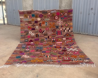Moroccan Brown Kilim Rug, Colorful Berber rug, Flatweave wool rug, Embroidered Area rug, Authentic Moroccan rug, Bohemian Flatweave Rug