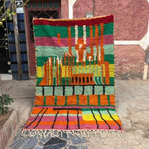 Unique Morrocan Rug, Authentic Berber Rug, Bohemian Rug For Living Room, Handmade Colourful Rug, Large area rug, Hand knotted Shaggy rug
