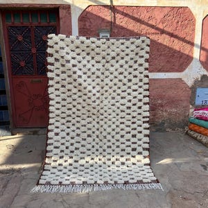 Moroccan Checkered Brown Rug, Authentic Berber Rug, Bohemian Wool Rug, Beni ourain style rug, Moroccan area rug, Moroccan Shag rug 9x12ft