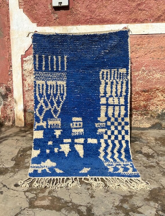 Morrocan Blue Rug, Authentic Berber Rug, Bohemian Rug, Moroccan Shaggy Rug, Handmade Rug, Large area rug, Hand knotted Wool rug 5x8 ft