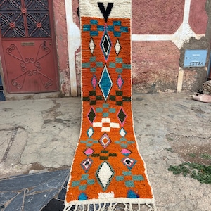 Fabulous Orange Runner, Handmade Moroccan Runner Rug for Hallway and Entryway, Wool Berber long Runner Rug, Boho narrow space rug, 3x20 ft