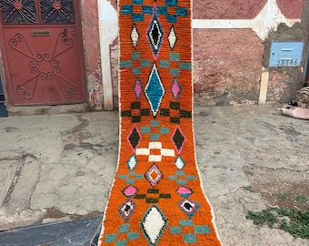Fantastische oranje loper, handgemaakt Marokkaans loperkleed voor gang en hal, wollen berber loper lang loper, boho smal ruimtetapijt, 3 x 20 ft