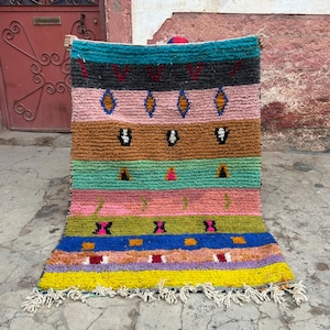 Unique Morrocan Rug, Authentic Berber Rug, Bohemian Rug For Living Room, Handmade Colourful Rug, Large area rug, Hand knotted Shaggy rug