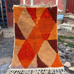 Morrocan Rug, Authentic Berber Rug, Bohemian Rug For Living Room, Handmade Colourful Rug, Large area rug, Hand knotted Wool rug, Orange rug