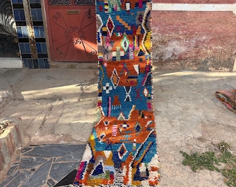 Prachtige kleurrijke loper, handgemaakt Marokkaans loperkleed voor gang en hal, wollen berber loper lang loper, boho smal ruimtetapijt, 3 x 20 ft