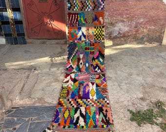 Prachtige kleurrijke loper, handgemaakt Marokkaans loperkleed voor gang en hal, wollen berber loper lang loper, boho smal ruimtetapijt, 3 x 20 ft