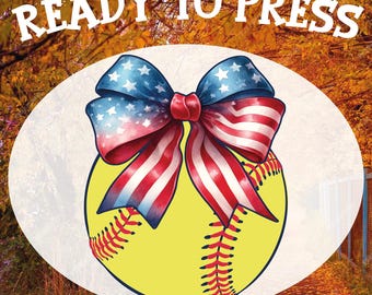 Coquette Bow Softball DTF Transfer: Patriotic 4th of July Design