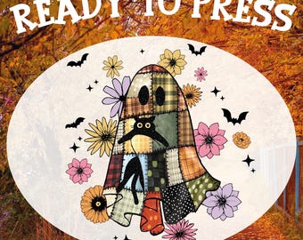 Floral Patchwork Ghost DTF Transfer: Preppy Halloween Heat Press Design