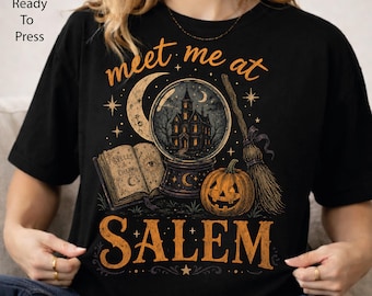 Meet Me At Salem DTF Transfer, Halloween Witch Ready To Press, Spooky Pumpkin Crystal Ball Iron On